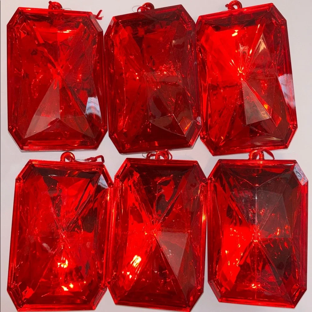Red Faceted Ornaments Red Gem Christmas Ornaments Set of 6 Red Acrylic Gems